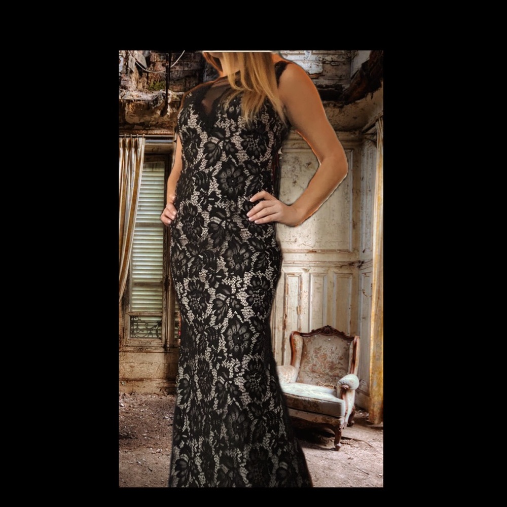 LA FEMME NUDE LACE MERMAID SILHOUETTE GOWN S/M
